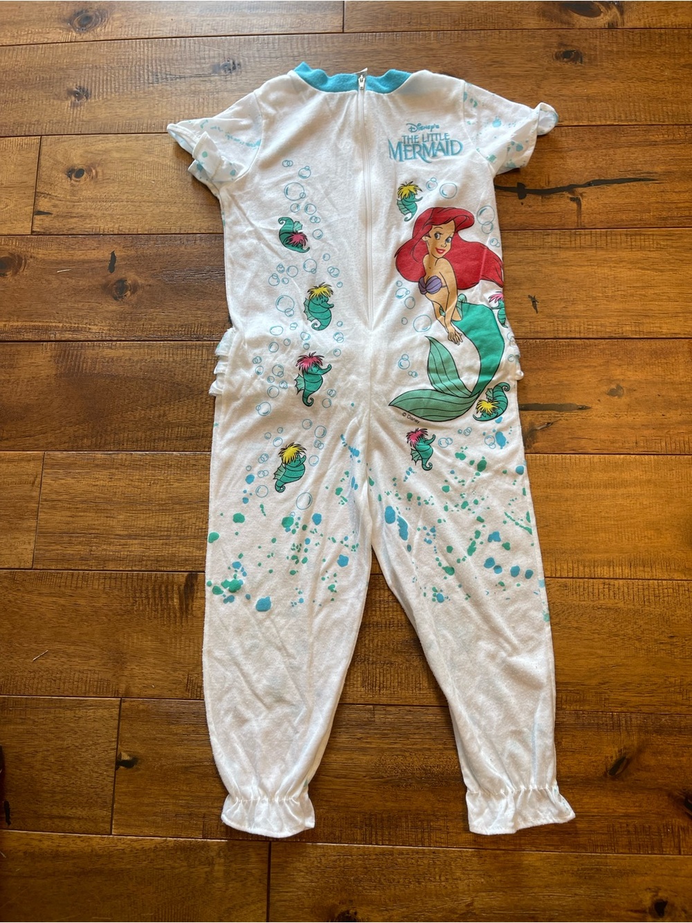 Vintage Disney Little Mermaid Girl Zipper Pajama Ariel Happy People 4T 1990s